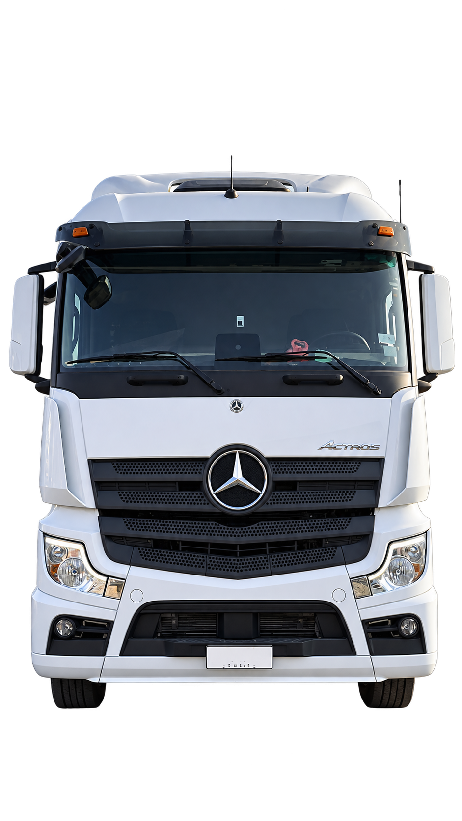 Tractocamión Mercedes-Benz Actros blanco visto de frente